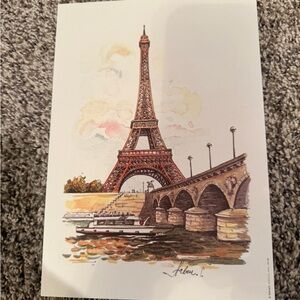 Eiffel Tower hand-painted picture - Brown and Cream